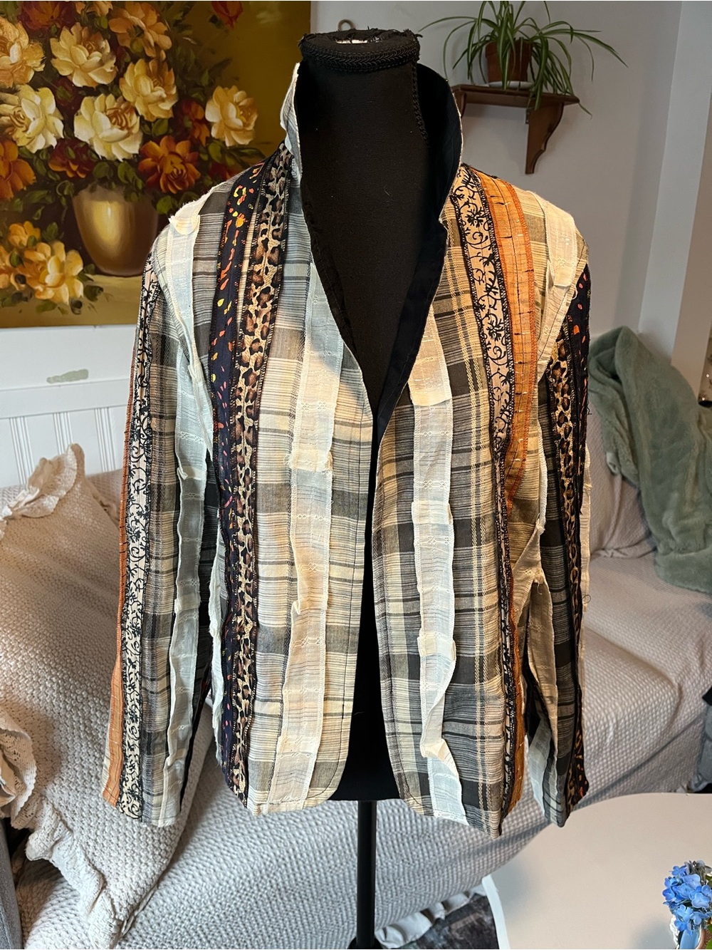 Y2K Quilted 100% Cotton Striped Mixed-Pattern Women’s Jacket - Small